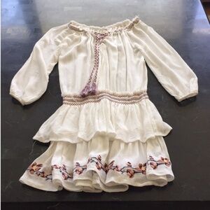 Surf Gypsy Smocked Embroidered White Peasant Dress